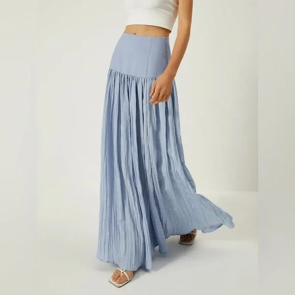 COMMENSE Solid High-Waisted Ruffle Pleated Maxi Skirt - Picture 1 of 11